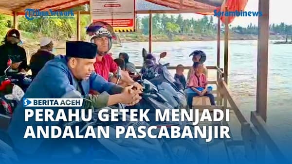 Perahu Getek Jadi Penghubung Warga Bireuen Pasca Jembatan Putus